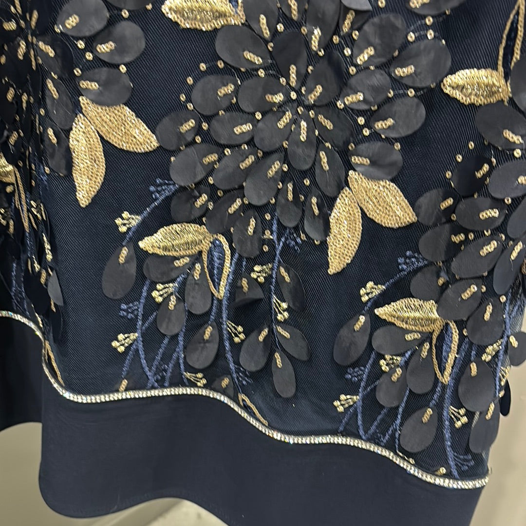 APPLIQUE CRYSTAL METALLIC NAVY DRESS