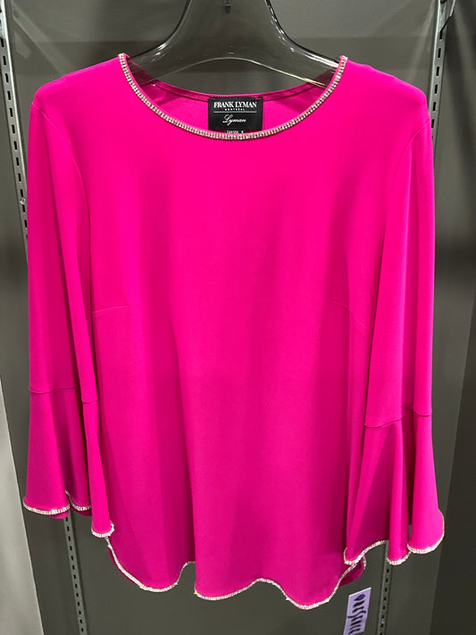 RUFFLE SLEEVE MAGENTA CRYSTAL TOP