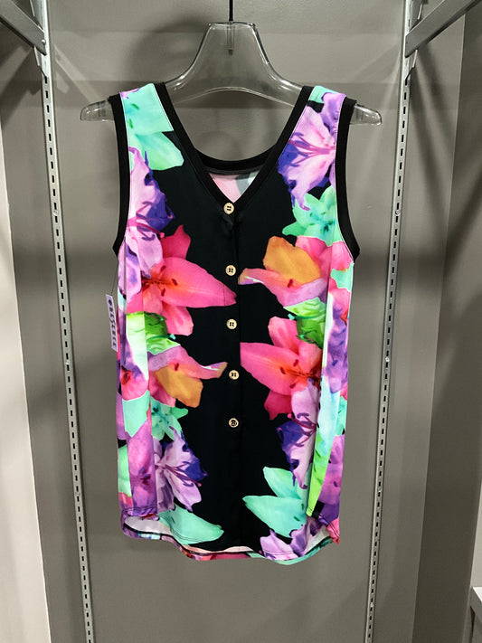 FLORAL SLEEVELESS TOP BACK BUTTONS