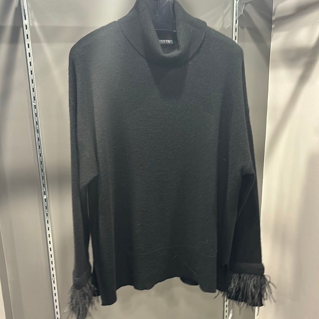 CASHMERE FEATHER CUFF SWEATER