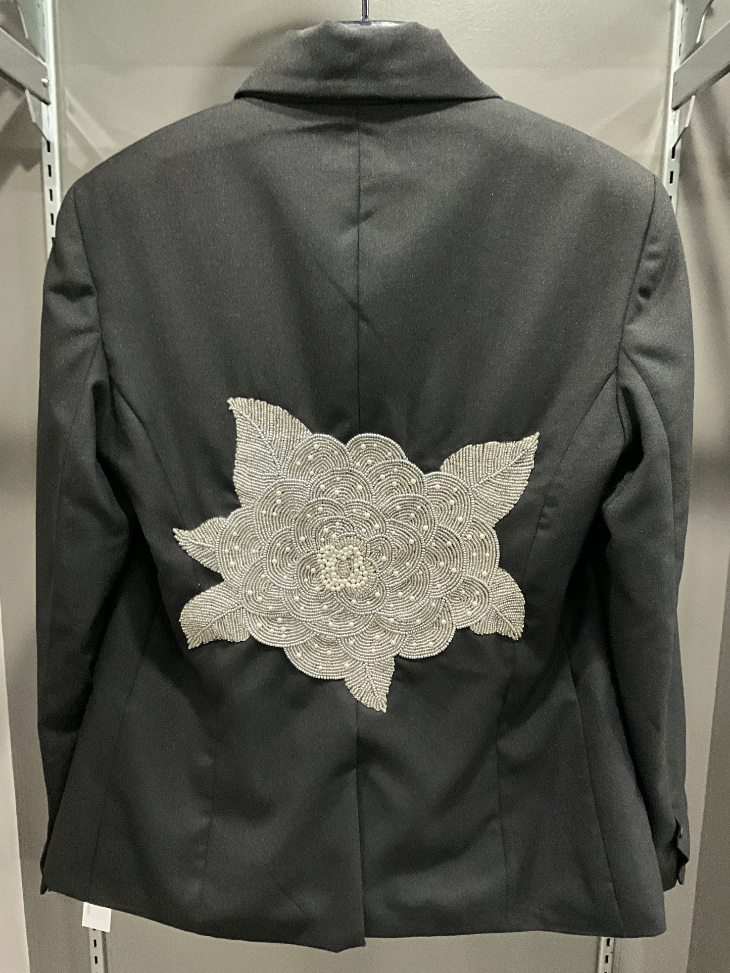 BLACK BEADED FLORAL BLAZER
