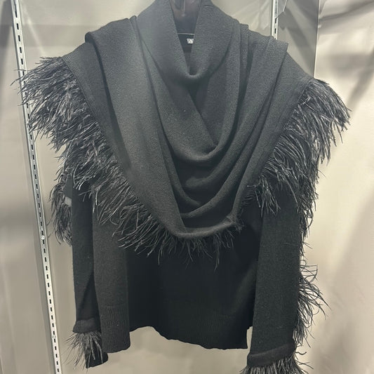 CASHMERE AND FEATHER TRIMMED PONCHO
