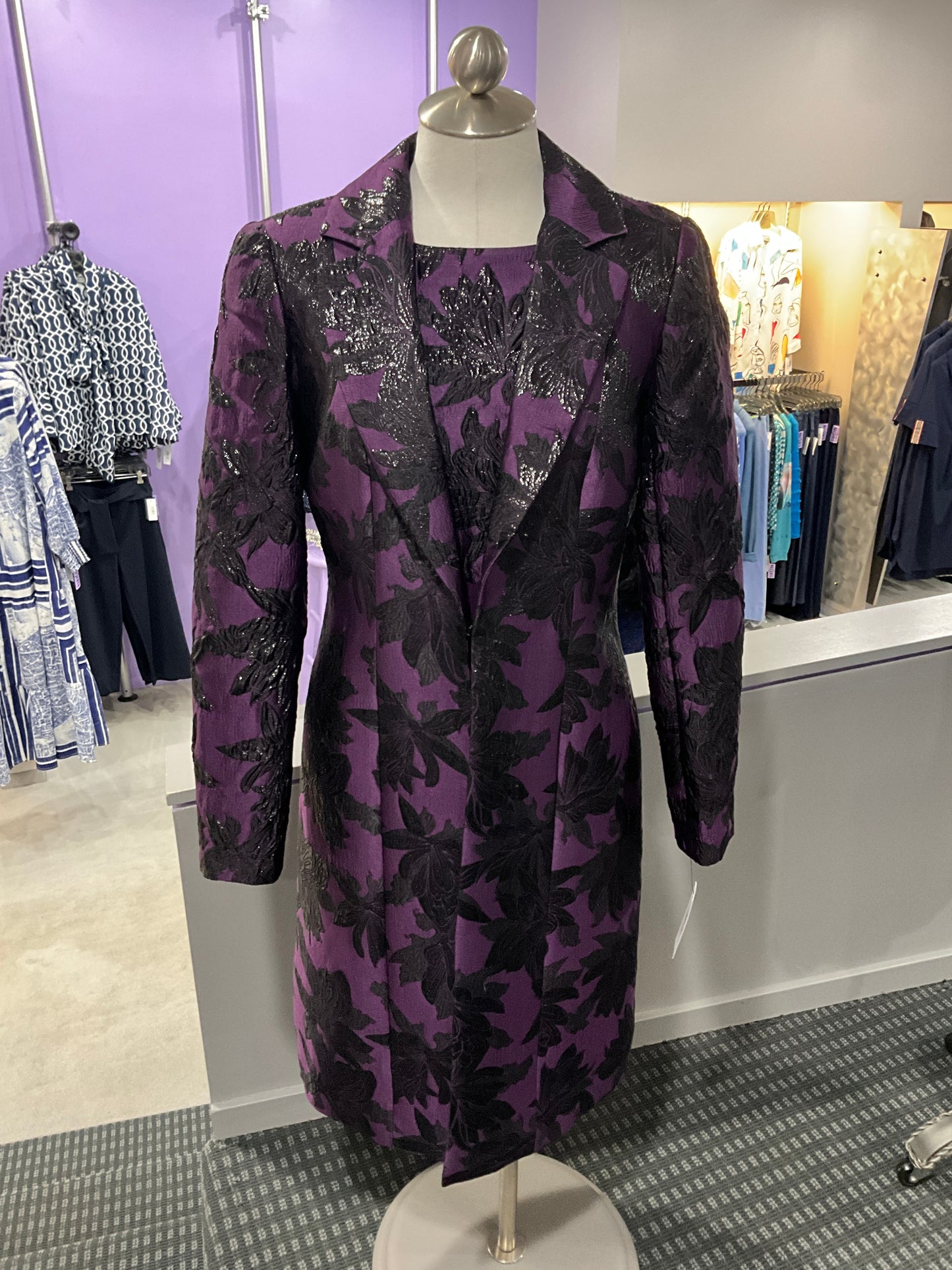 VIOLET NIGHT BROCADE AND KNIT DRESS