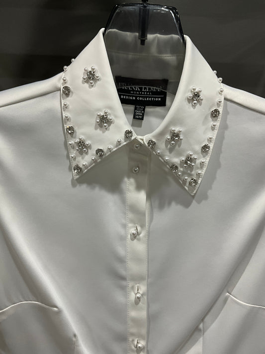 IVORY SILKY PEARL AND CRYSTAL BLOUSE