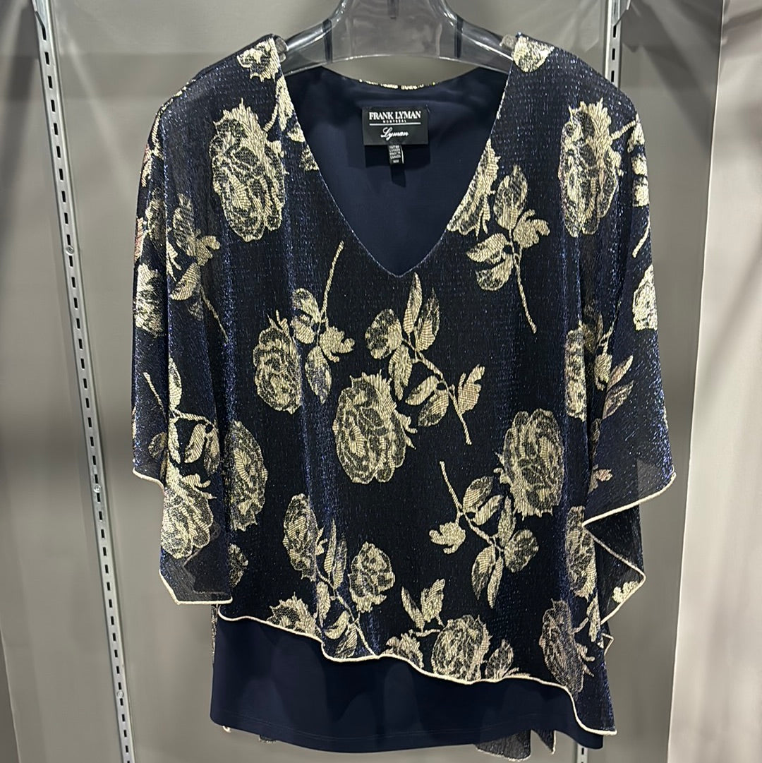 METALLIC ROSE OVERLAY TOP