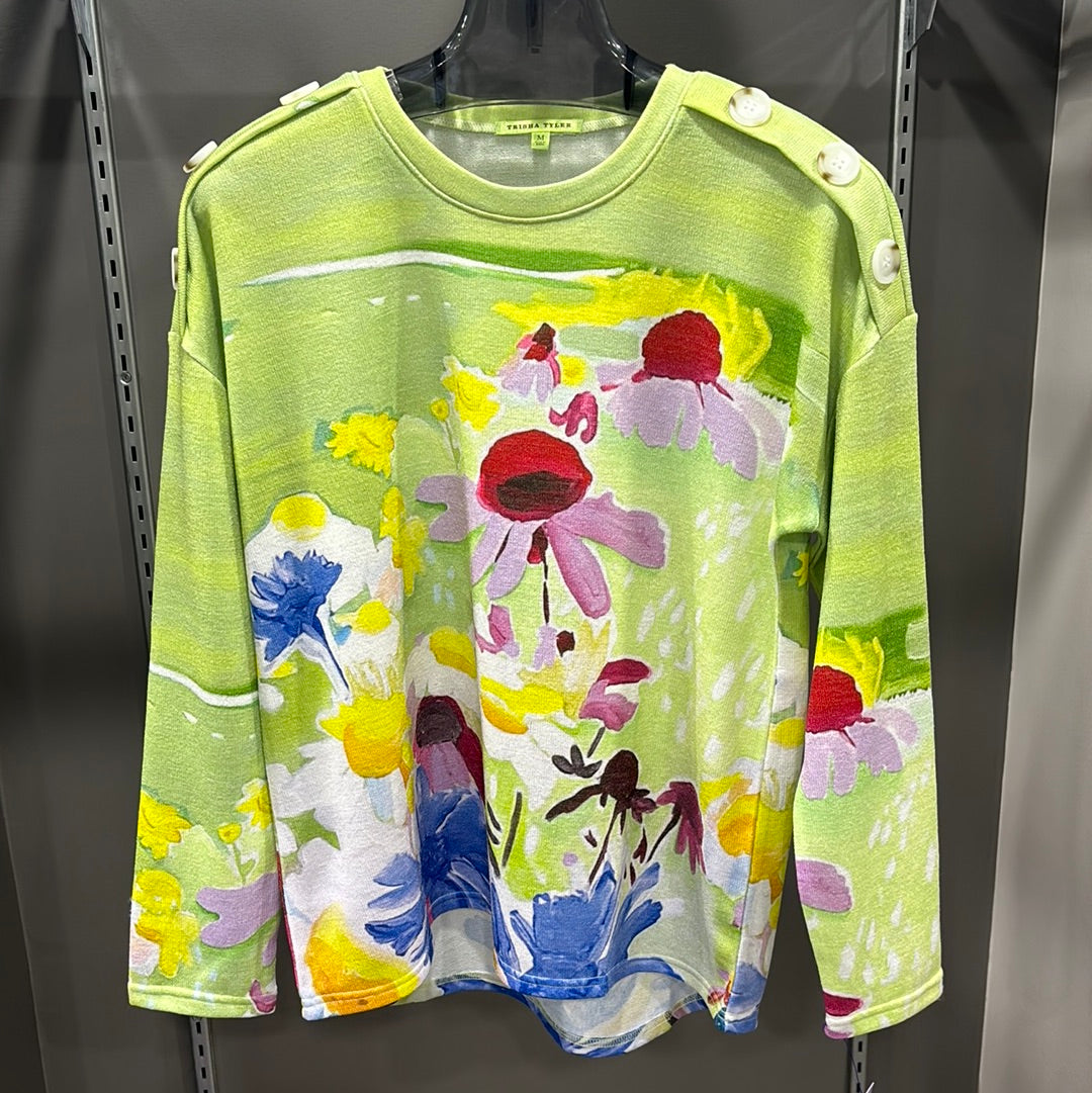 BUTTON SHOULDER FLORAL TOP