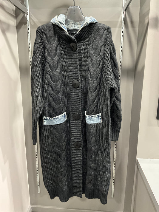 CHUNKY KNIT DENIM SWEATER JACKET