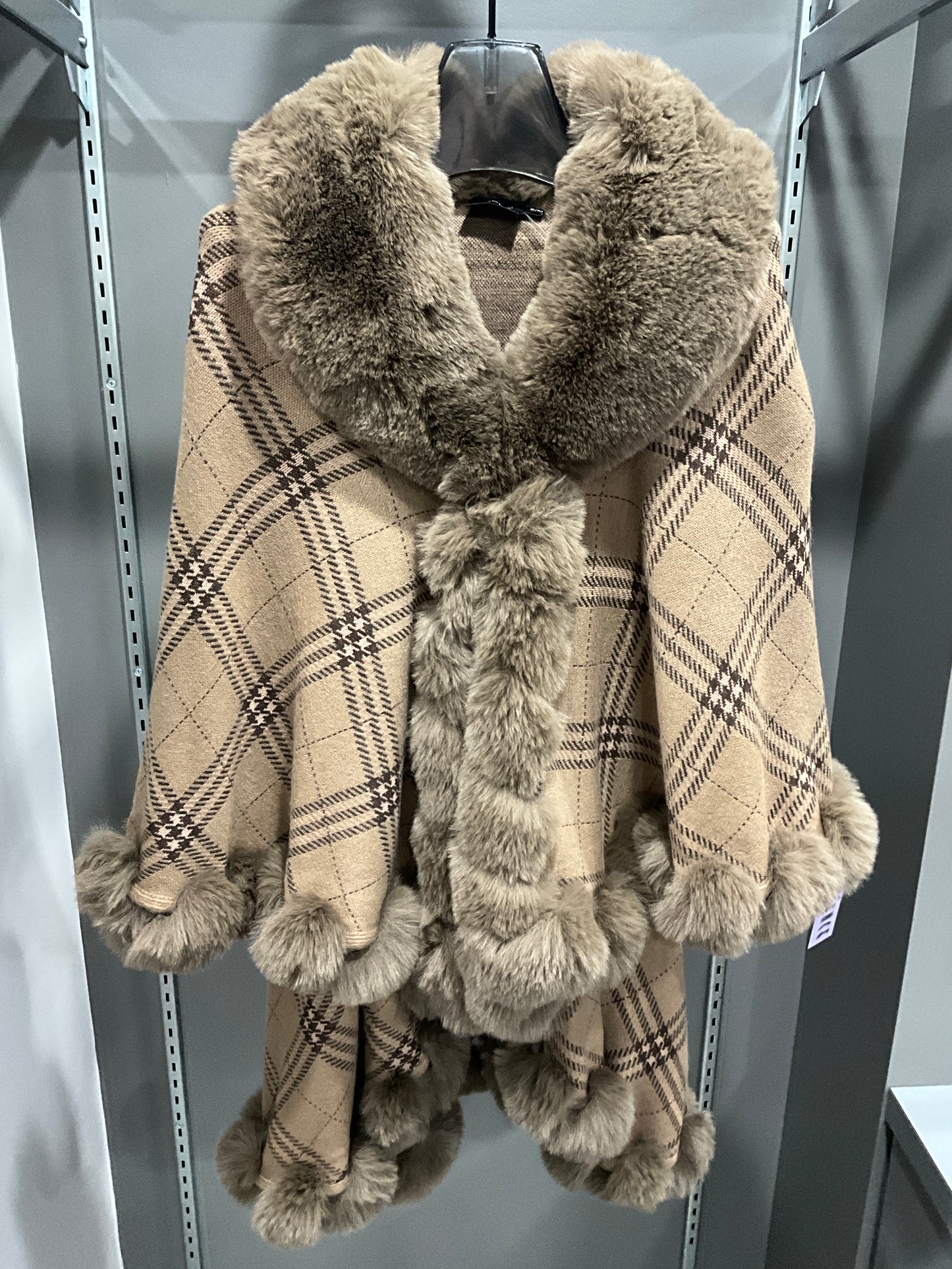 FAUX FUR PLAID SWEATER WRAP
