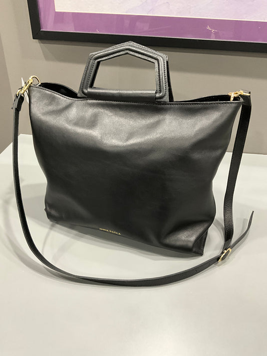 ITALIAN LEATHER GEOMETRIC HANDLE HANDBAG
