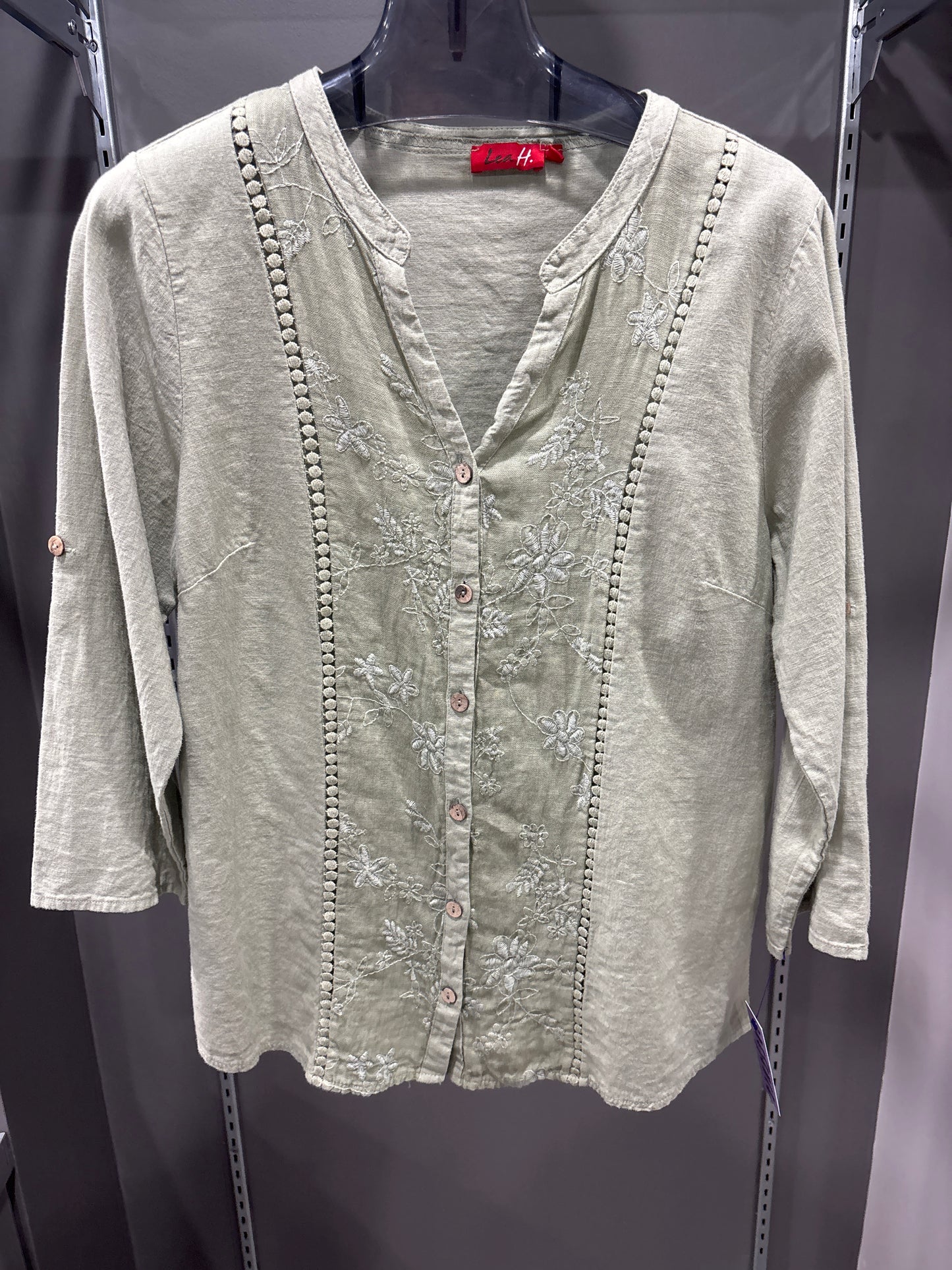 GREEN LINEN TOP