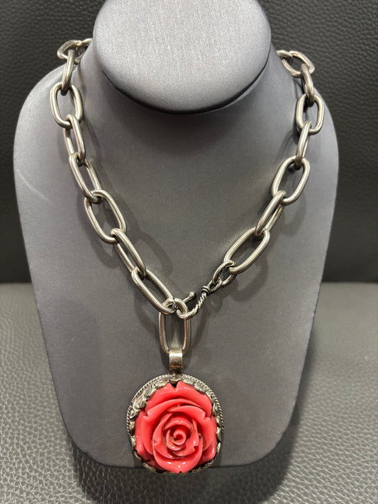 TURKISH SIVER ROSE TUSK NECKLACE