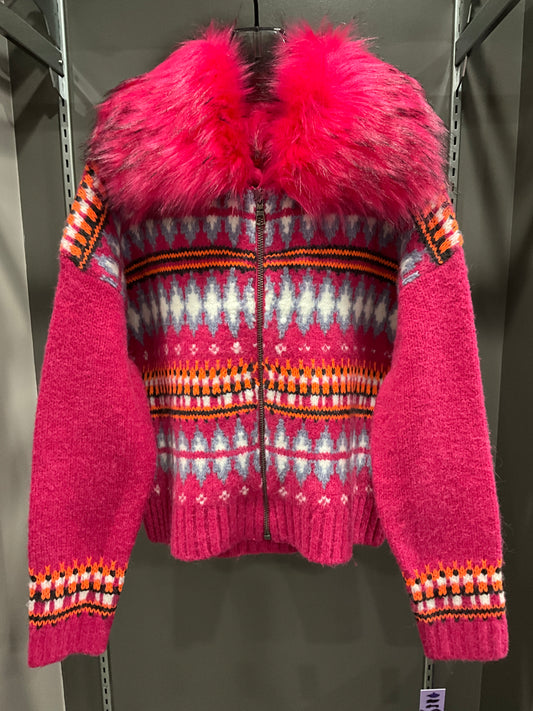 FAUX FUR FAIR ISLE SWEATER