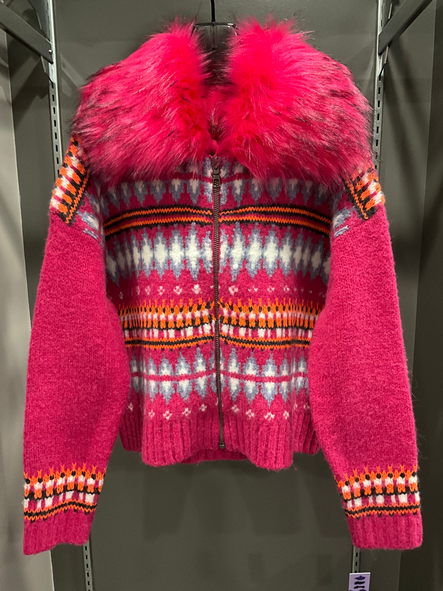 FAUX FUR FAIR ISLE SWEATER