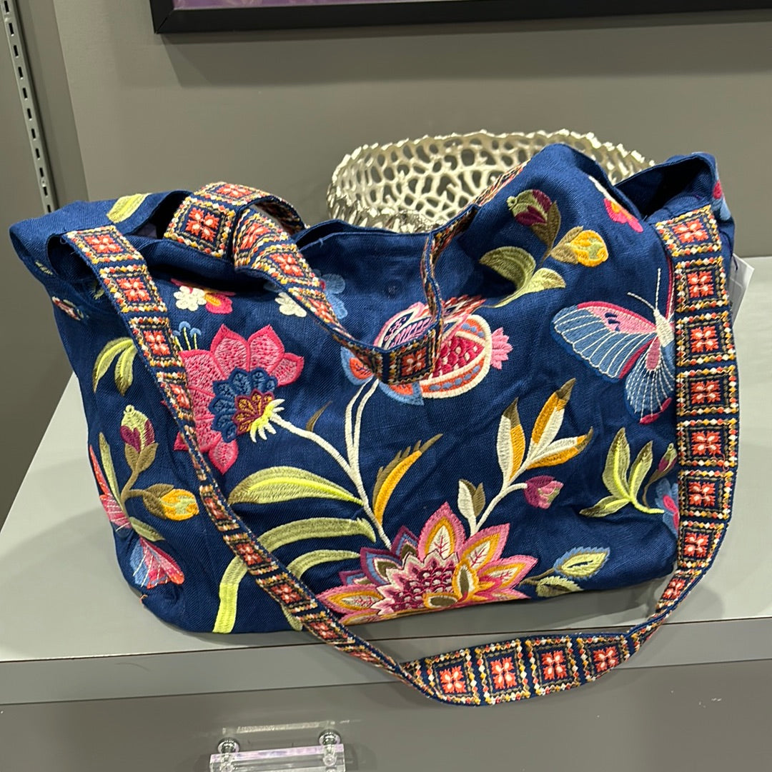 LINEN EMBROIDERED TOTE BAG