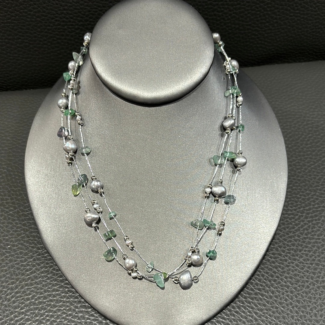 SEA GLASS AND PEARL STERLING NECKLACE