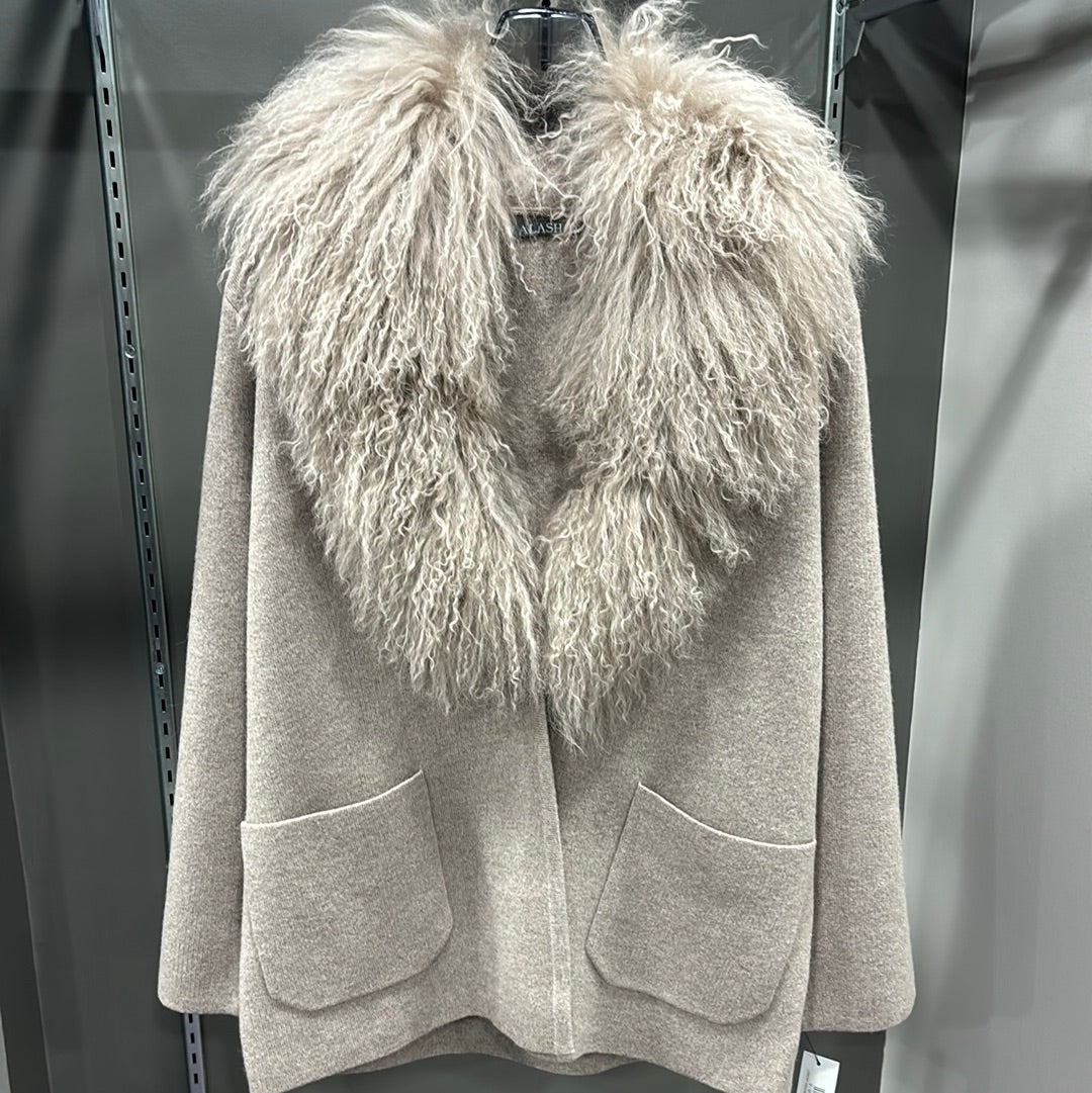 MERINO AND FUR SWEATER JACKET