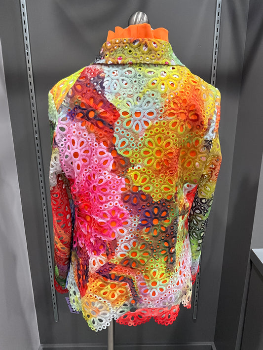 RAINBOW EYELET MOTHER OF PEARL BUTTON JACKET