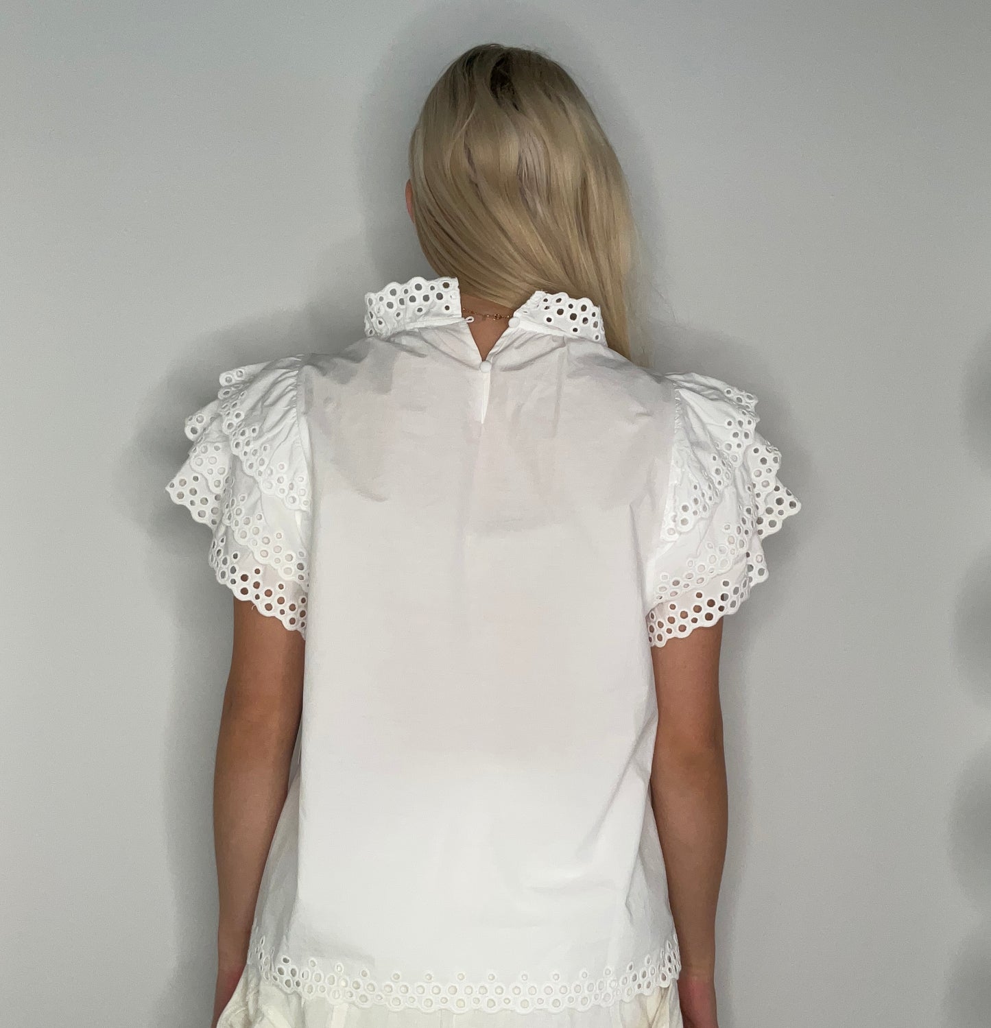 DRAMA SLEEVE EYELETTE TOP