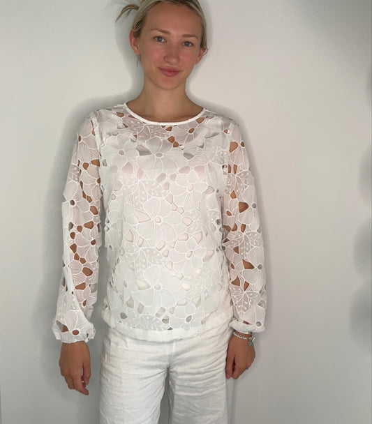 EYELET FLORAL CHARLESTON TOP
