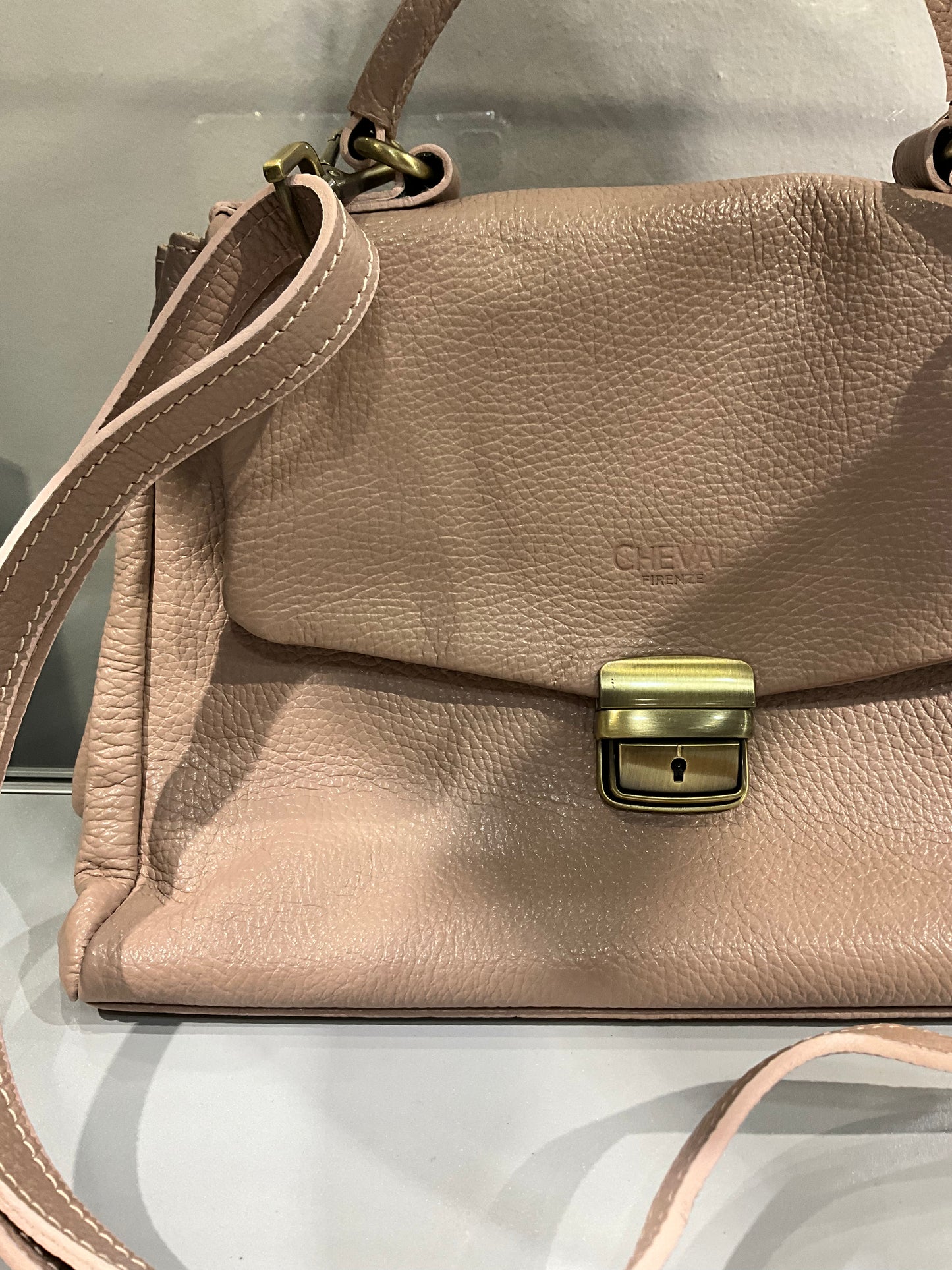 SOFT PEBBLED LEATHER ITALIAN BEIGE BAG
