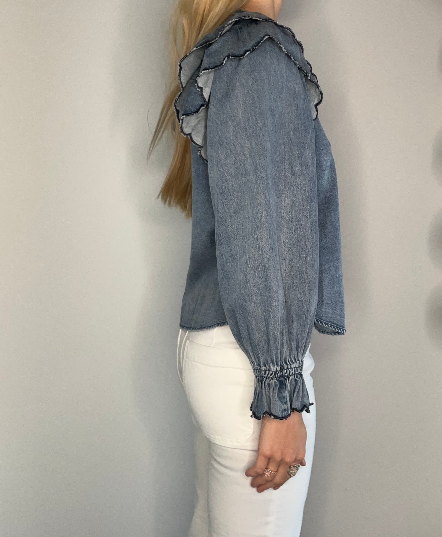 WASHED DENIM LONG SLEEVE TOP