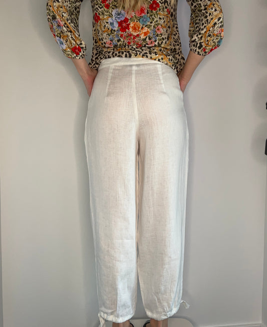 CREAM LINEN BUTTON PANT
