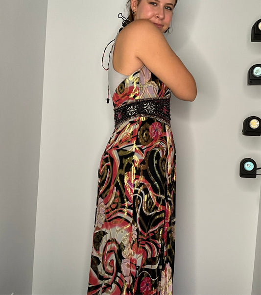 METALLIC BEADED MAXI GOWN