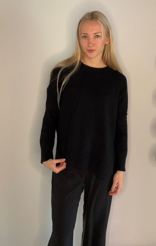 BLACK ASYMMETRICAL COZY SWEATER