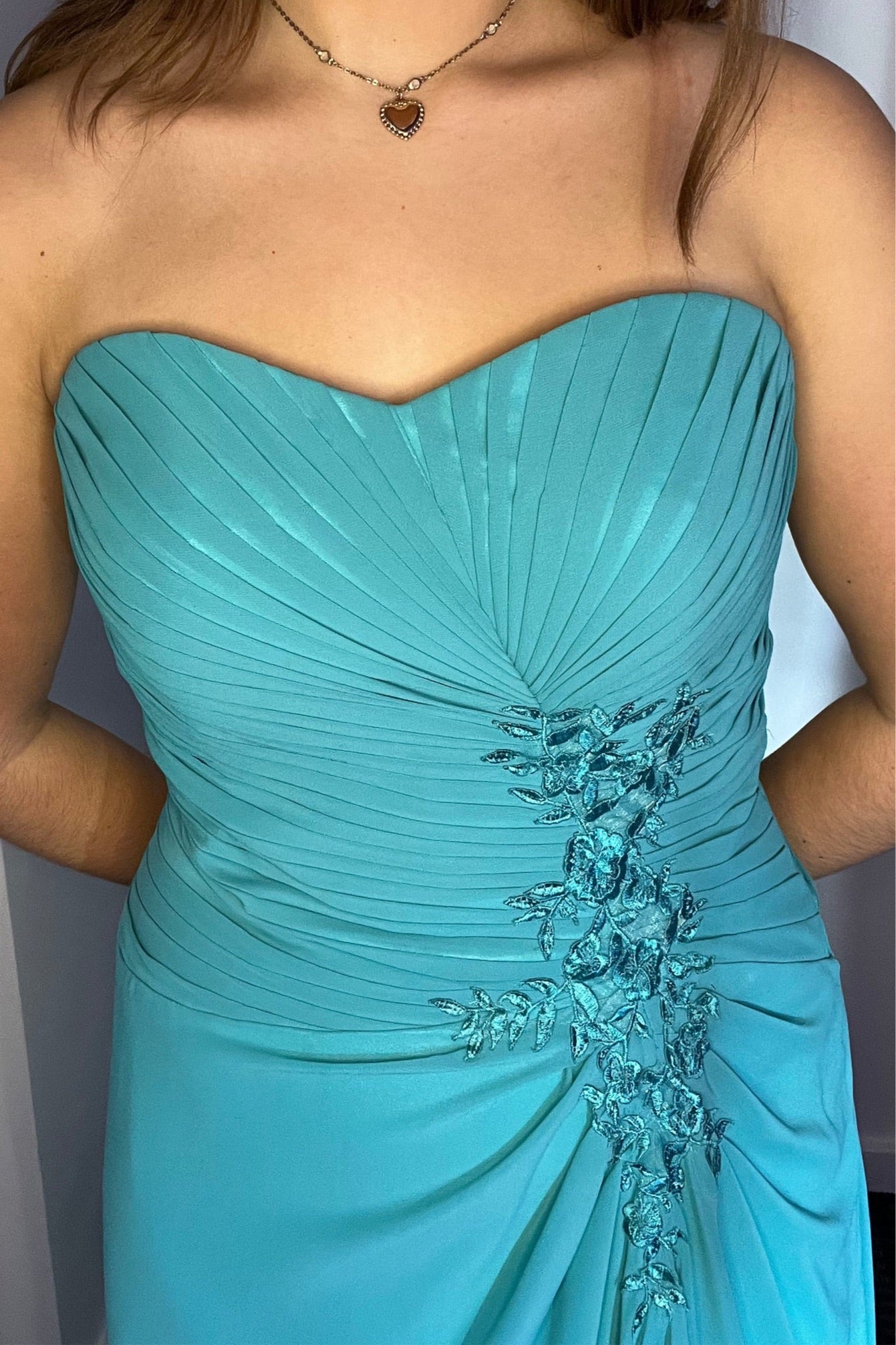 TEAL STRAPLESS DRESS