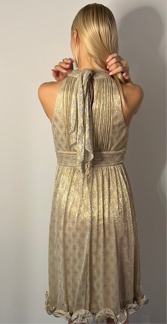 SLEEVELESS SPARKLE RUFFLE DRESS