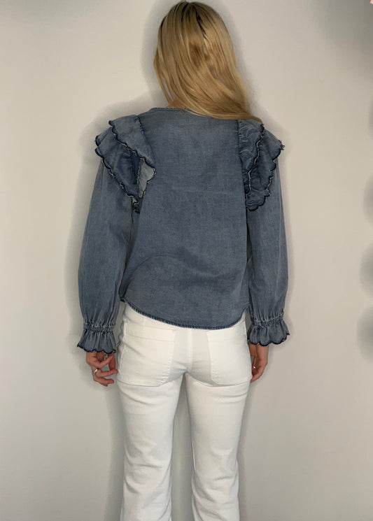 WASHED DENIM LONG SLEEVE TOP