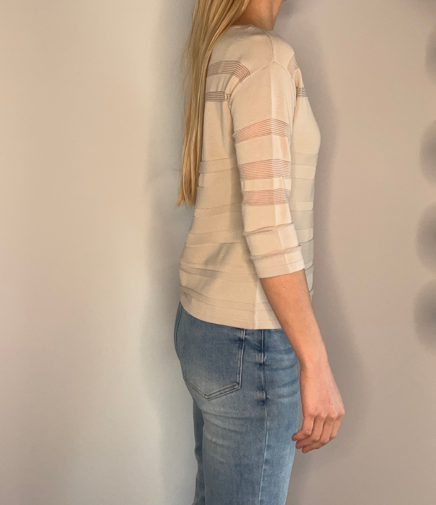 RIBBED SHEER STRIPED SWEATER