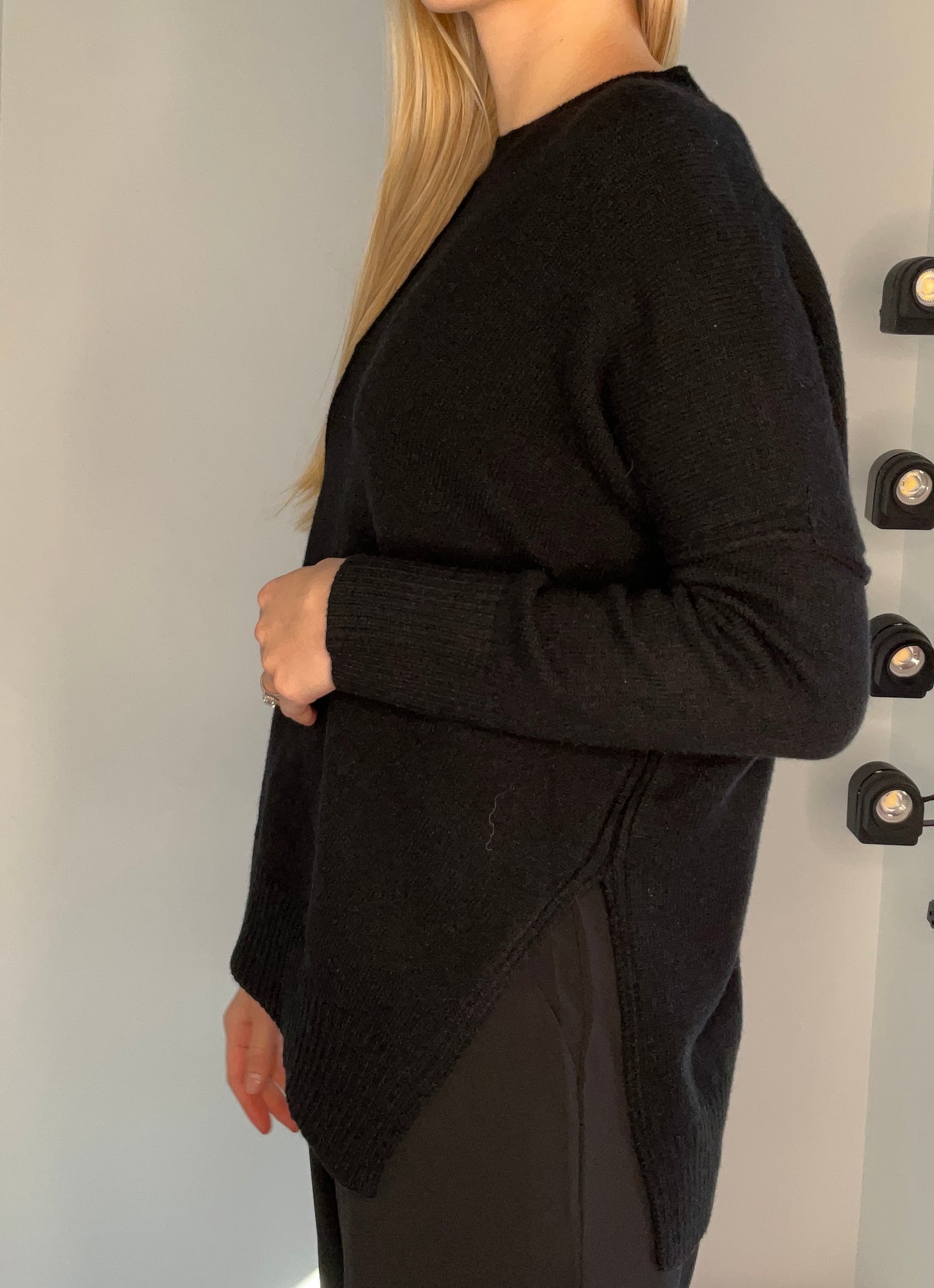 BLACK ASYMMETRICAL COZY SWEATER