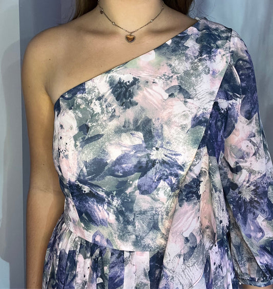 LAVENDER ONE SHOULDER FLORAL DRESS