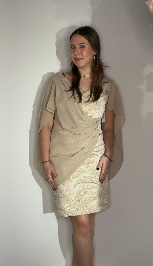 GOLD BROCADE ILLUSION WRAP DRESS