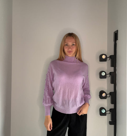 BUBBLE SLEEVE CASHMERE SWEATER