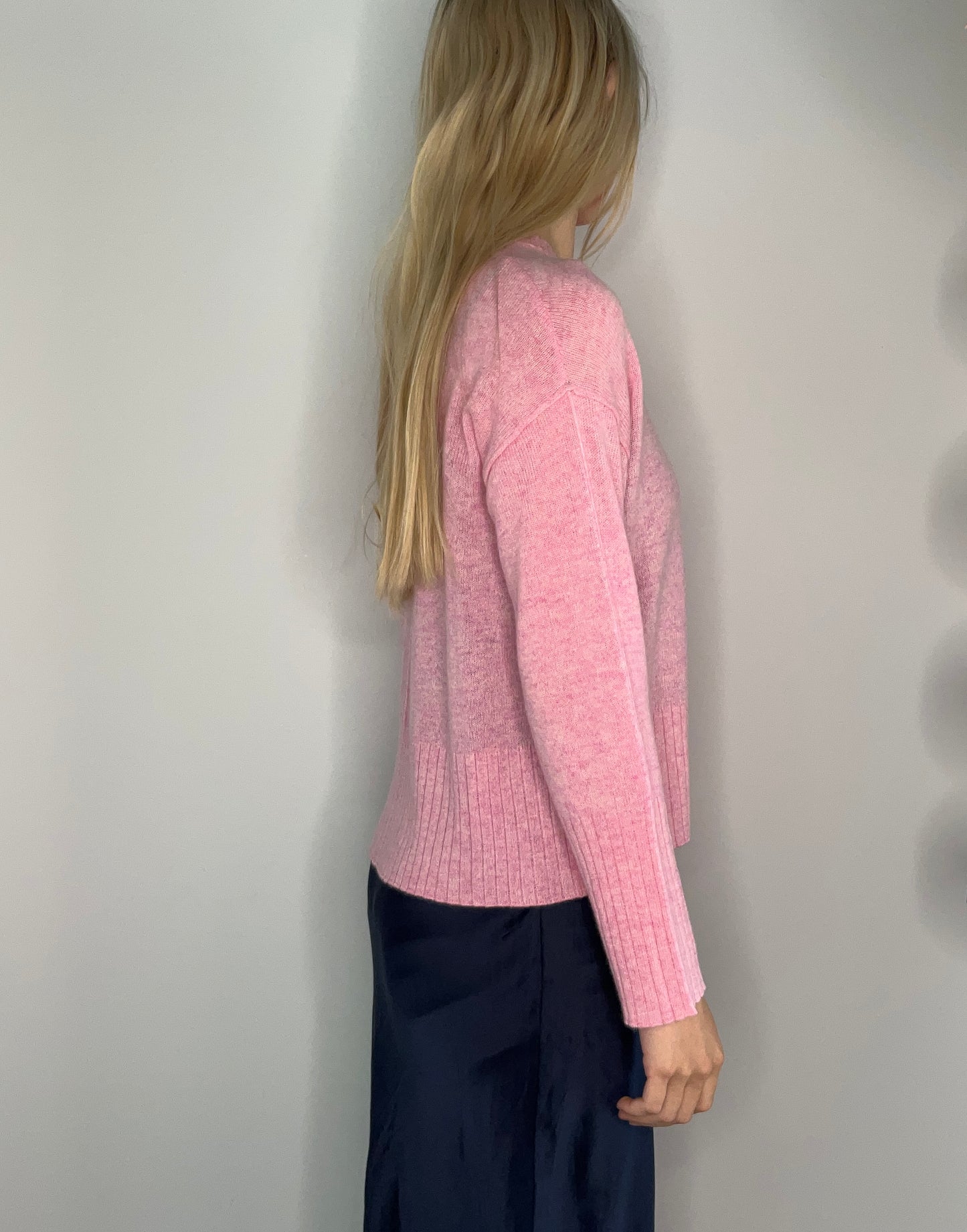 BOXY HEATHERED PARIS PINK CASHMERE SWEATER