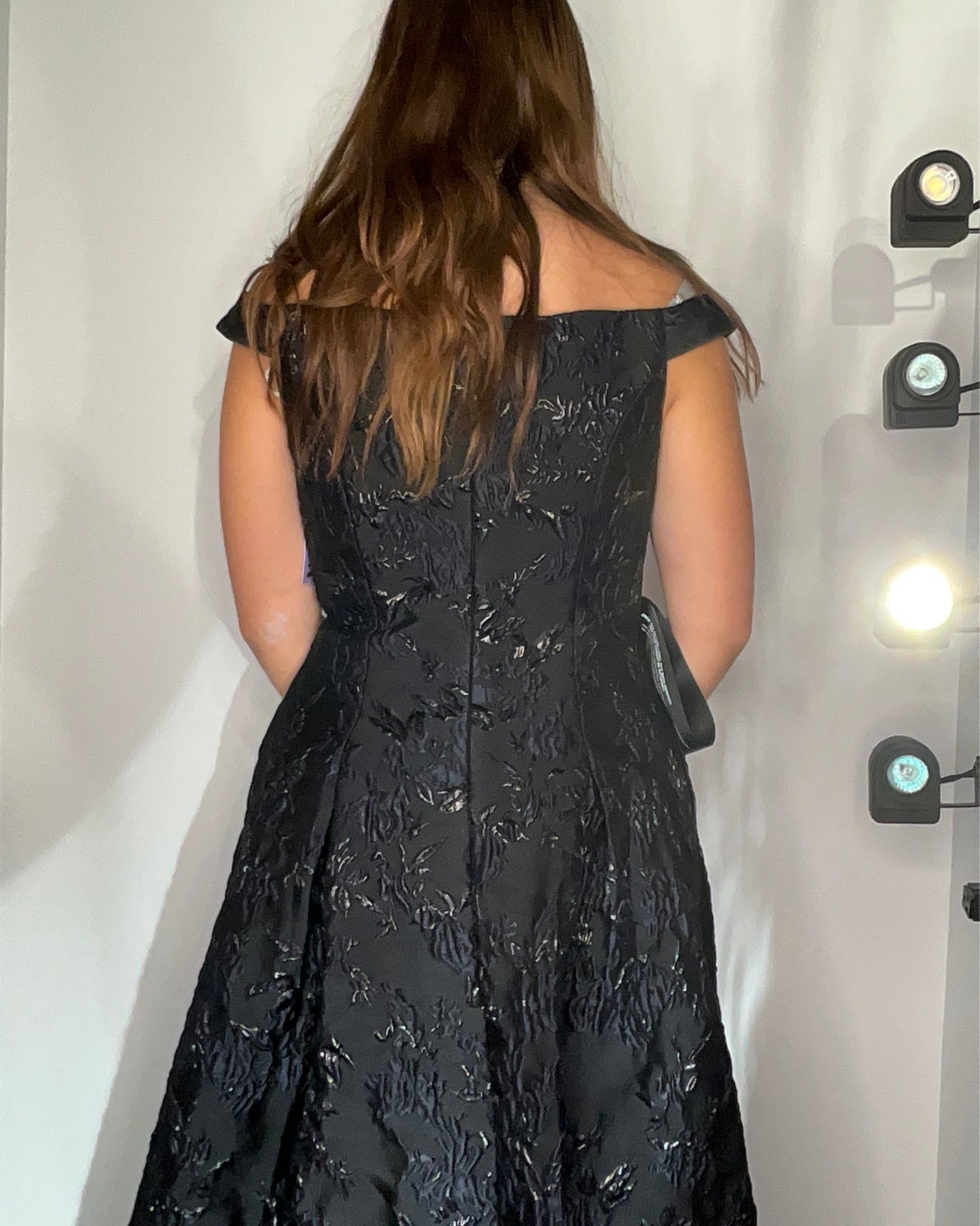 BLACK AND NAVY BROCADE DRESS
