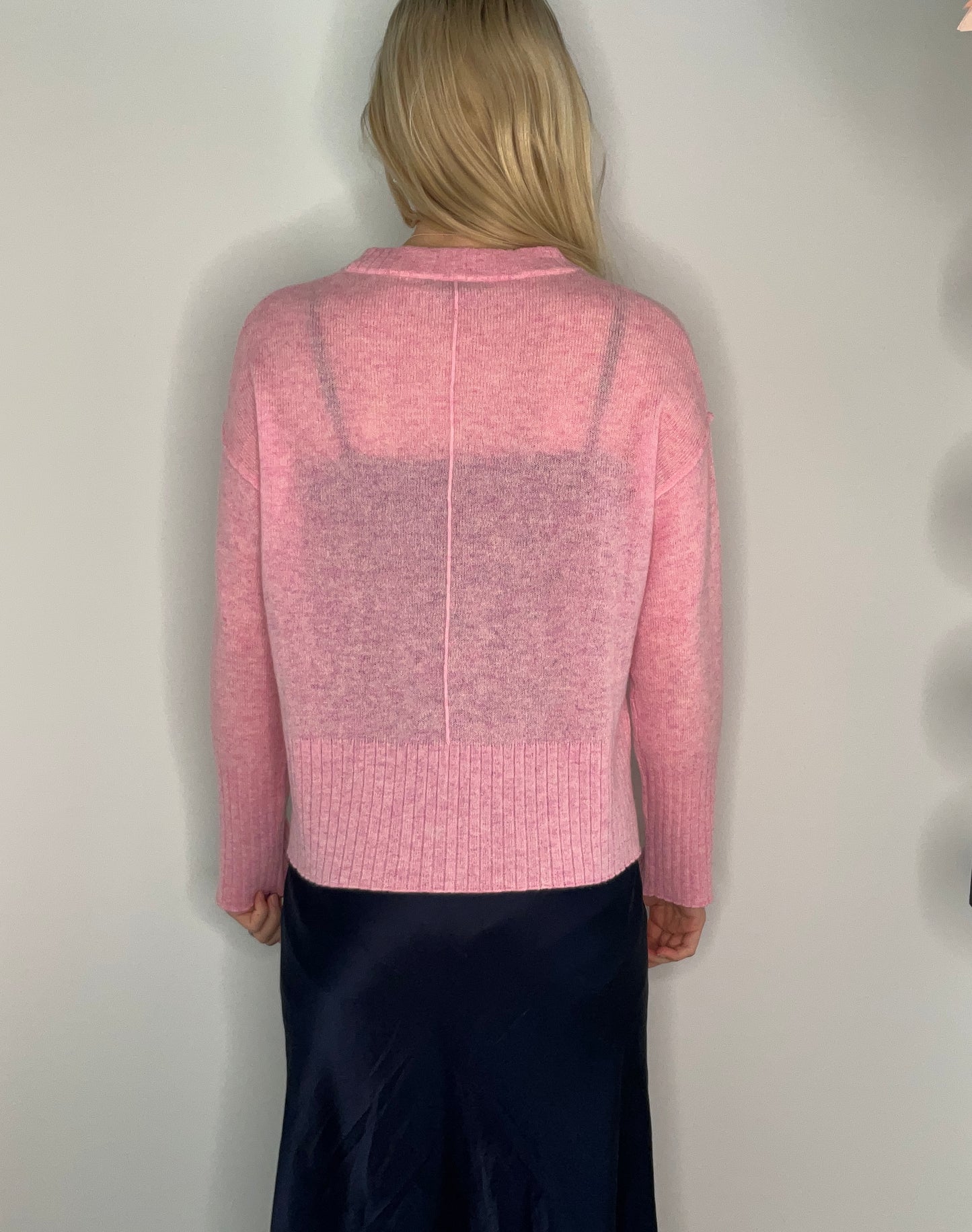 BOXY HEATHERED PARIS PINK CASHMERE SWEATER