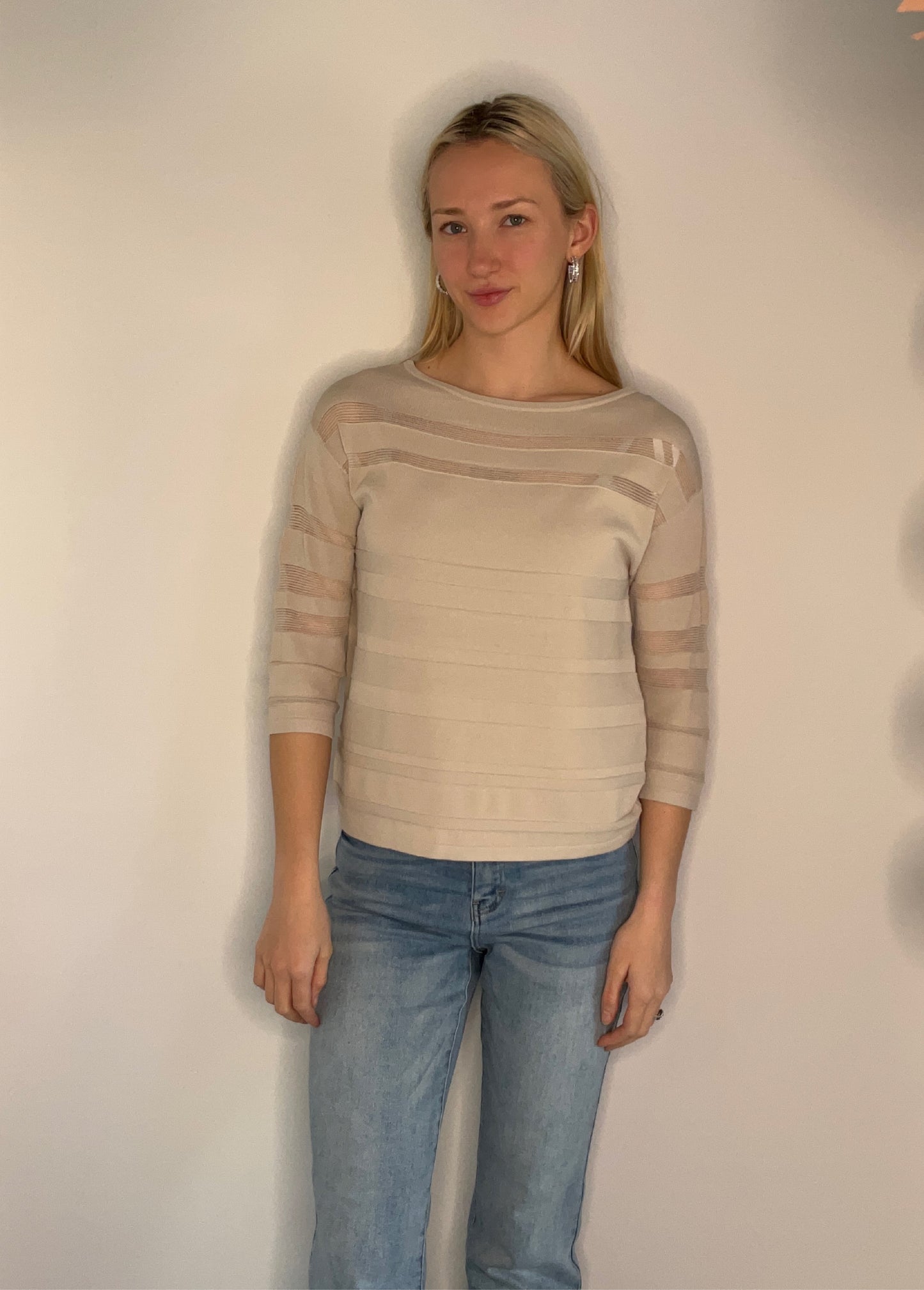 RIBBED SHEER STRIPED SWEATER