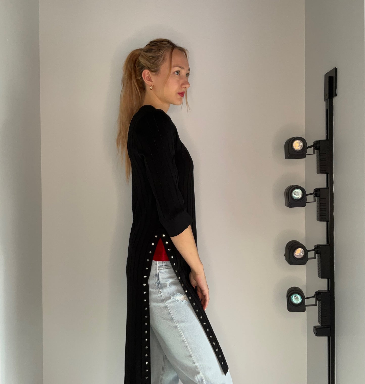 STUDDED FLYAWAY SWEATER