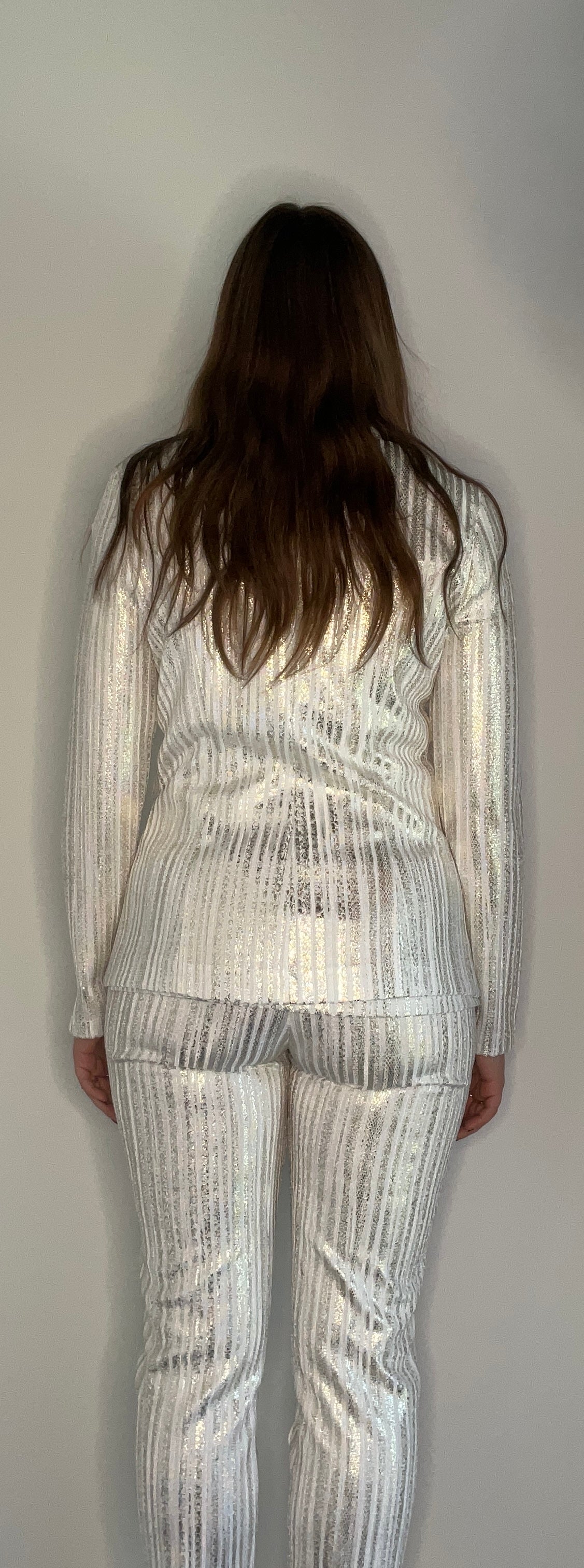 WHITE AND GOLD METALLIC KNIT JACKET
