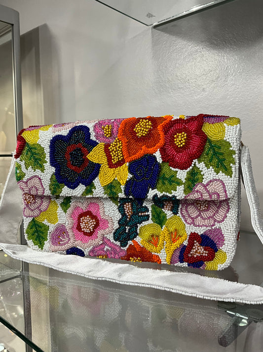 RAISED FLORAL BEADED BAG