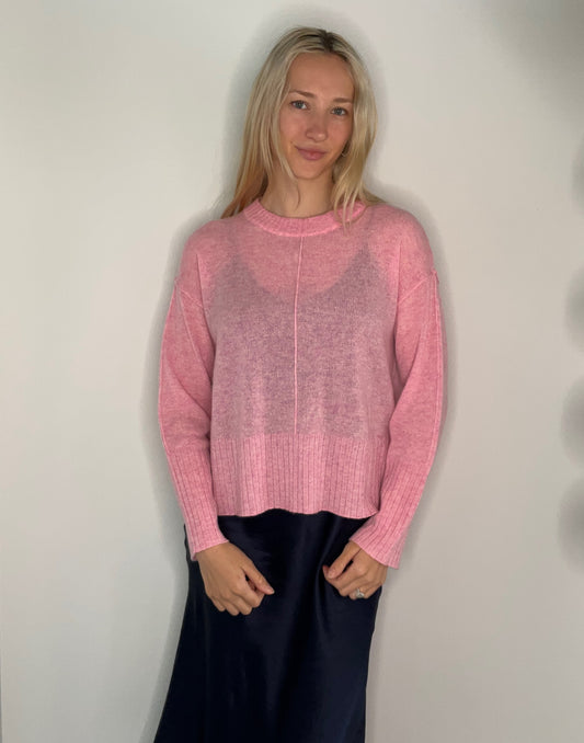 BOXY HEATHERED PARIS PINK CASHMERE SWEATER