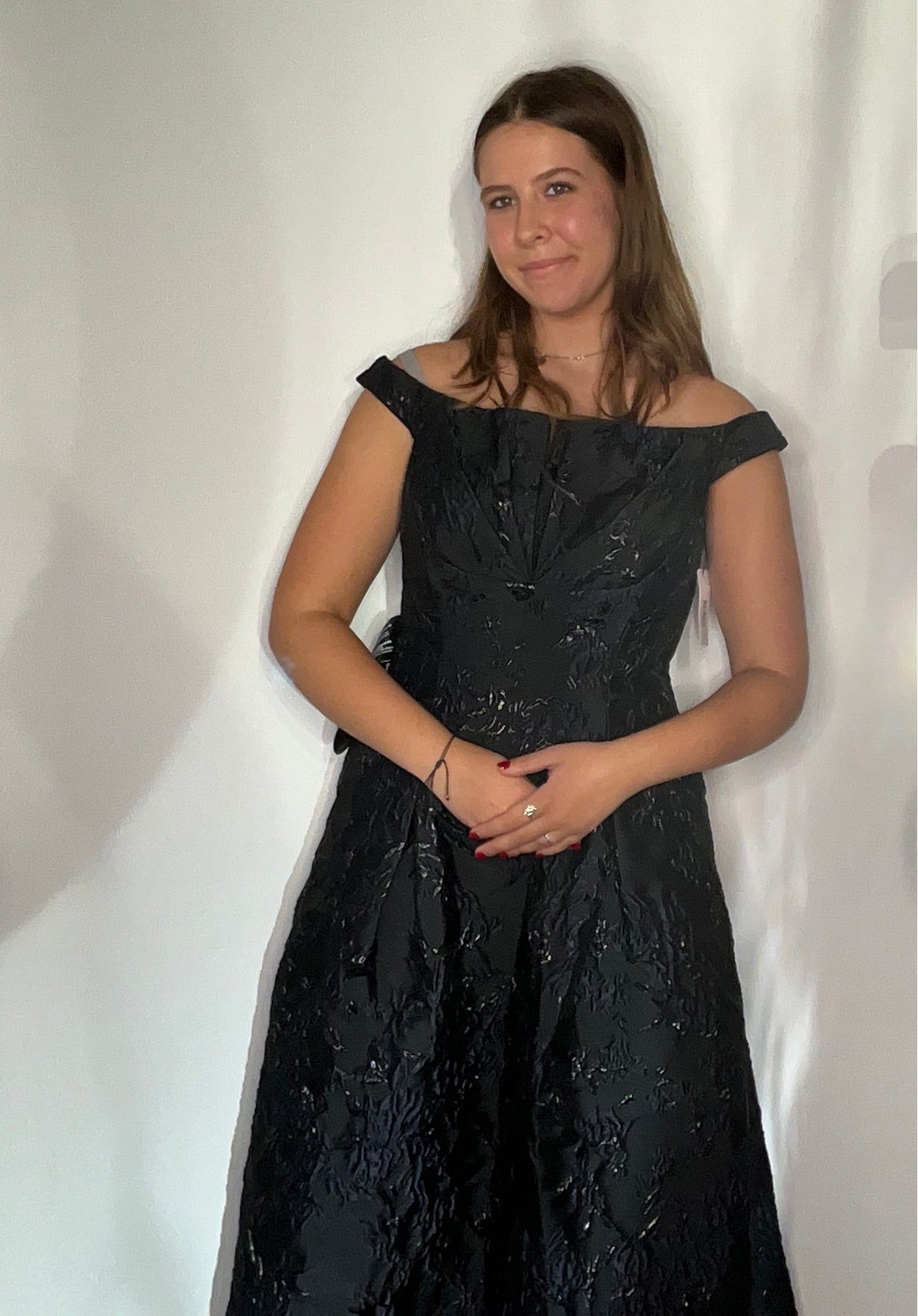 BLACK AND NAVY BROCADE DRESS