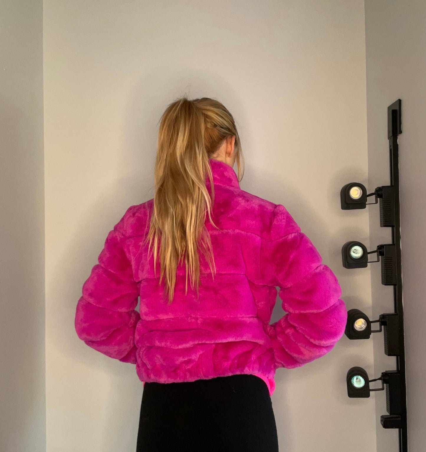 HOT PINK PLUSH FAUX FUR COAT