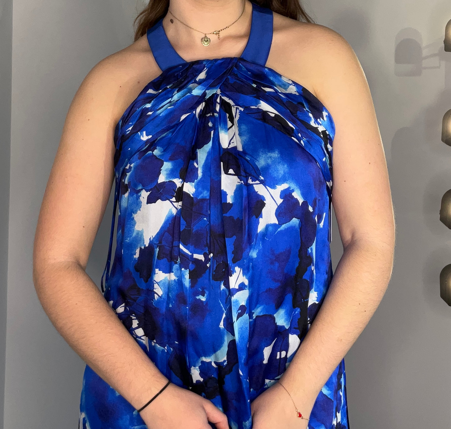 WATERCOLOR SILK LONG HALTER DRESS