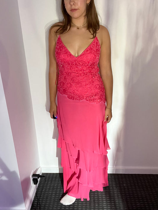 HOT PINK BEADED SILK DRESS