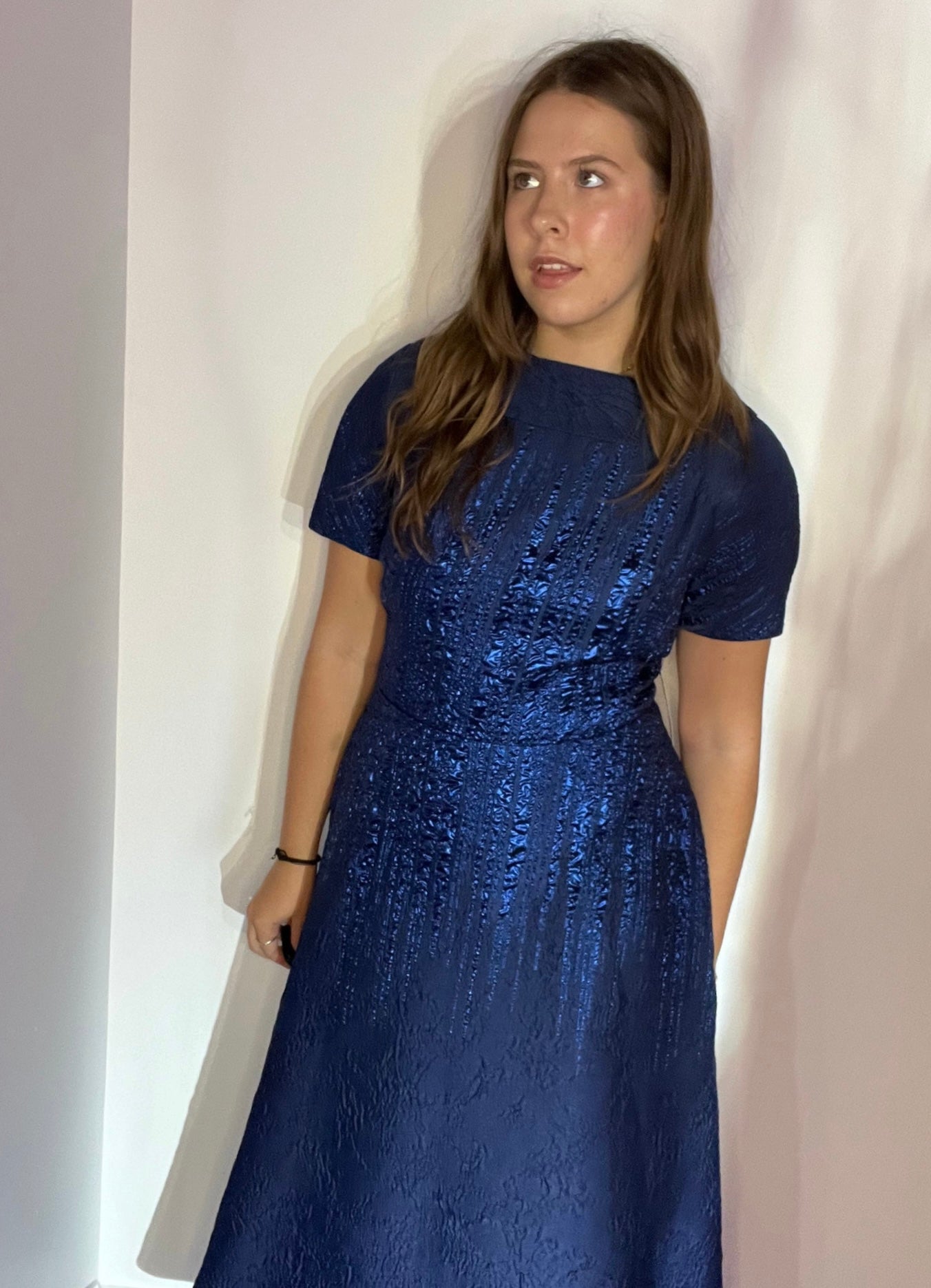 JACQUARD SHEATH METALLIC DRESS Blue / 8 JACQUARD SHEATH METALLIC DRESS Blue / 8