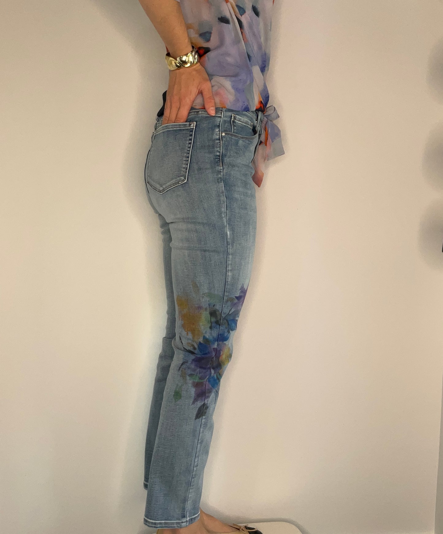 BELTED WATERCOLOR BELTED DENIM JEAN